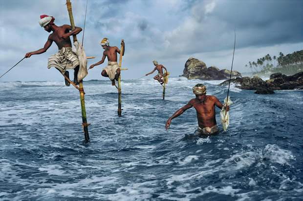 Steve McCurry, Stilt fishermen, Weligama, South coast, Sri Lanka, 1995, ultrachrome print, 20 x 24 inches / 50.8 x 60.96 cm © Steve McCurry